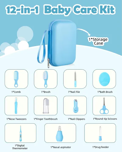 Miniatura 2 de Lictin - Kit de cuidado y salud para bebés, kit de cuidado de la salud de seguridad para recién nacidos con cepillo para el cabello, peine, Azul bebé