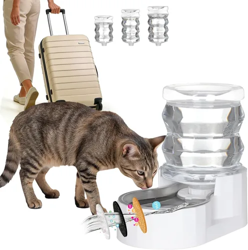 Miniatura 12 de RIZZARI Dispensador de agua grande para perros: 8L de gravedad elevada en negro, dispensador automático de acero inoxidable con cepillo Perla