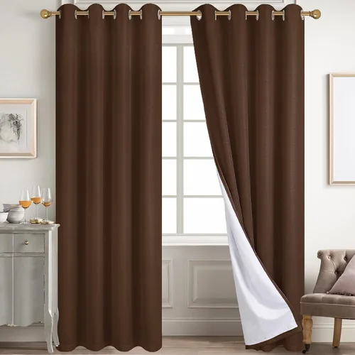 Miniatura 59 de Diraysid Cortinas 100% opacas de lino beige para dormitorio, con ojales, aislamiento térmico, cortinas de oscurecimiento de habitación