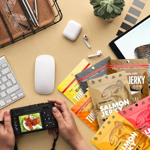 Miniatura 6 de Kaimana Jerky Ahi - Paquete de muestra de atún y salmón - Cecina de pescado totalmente natural y capturada en la naturaleza. Fabricado en Estados