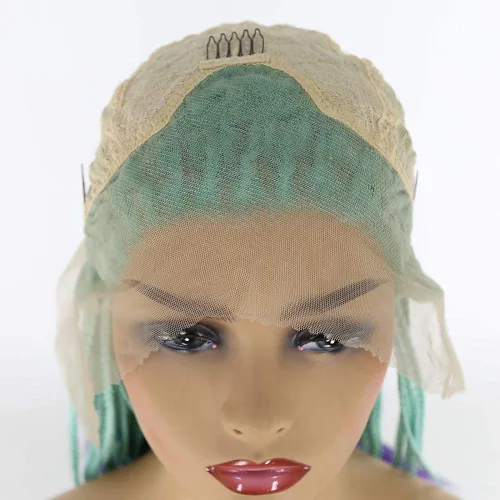 Miniatura 8 de Pelucas trenzadas azules con encaje frontal para mujeres negras, con micro trenzas trenzadas, color degradado, menta, verde, azul, morado, peluca