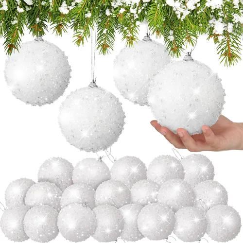 Miniatura 22 de Lyrow 24 piezas 3.15" Juego de adornos de bola de Navidad con purpurina, bola de espuma con lentejuelas colgante, decorativa, en masa, para árbol