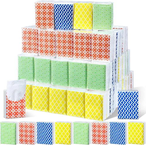Yinder Paquete de 120 pañuelos de bolsillo de tamaño de viaje, 3 capas, papel facial geométrico a granel, pequeños pañuelos para billetera para