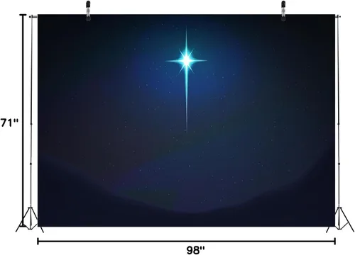 Miniatura 8 de BELECO Telón de fondo de tela de 5 x 3 pies, estrella de Navidad, cielo estrellado azul, belén, estrella de Belén, Jesús, fondo de nacimiento