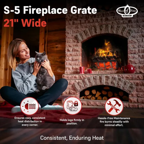 Miniatura 2 de Grate Wall of Fire Rejilla para chimenea modelo S-5 de alta eficiencia sin humo, 21 pulgadas de ancho, 12 pulgadas de alto, 11 pulgadas