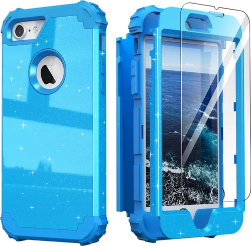 Miniatura 17 de IDweel Funda para iPhone 8, para iPhone 7 con protector de pantalla, 3 en 1, híbrida resistente a prueba de golpes, funda de policarbonato duro
