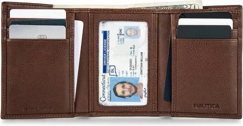 Miniatura 14 de Nautica Men's Trifold Wallet RFID Blocking Protection ID Window Card Slots Genuine Leather Durable