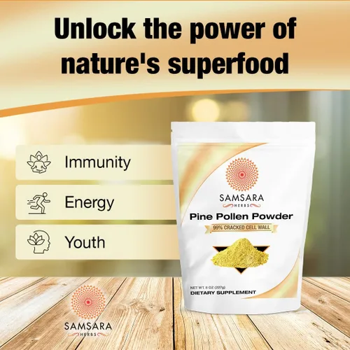 Miniatura 2 de Samsara Herbs Polvo de polen de pino cosechado silvestre - 99% de pared celular agrietada (4 oz/114 g) que apoya la energía saludable y la longevidad