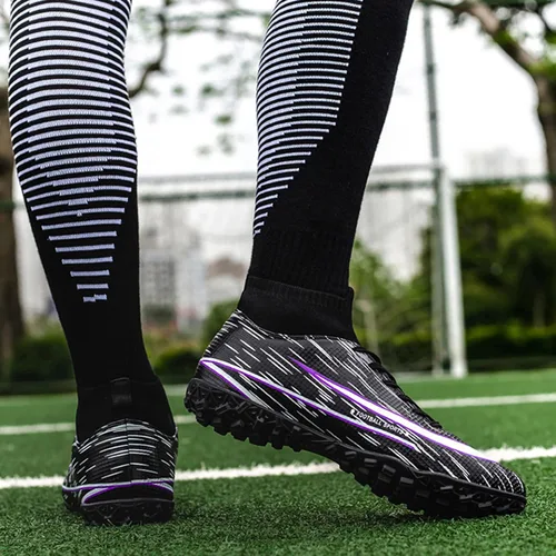 Miniatura 7 de UYO Tacos de fútbol para hombre, zapatos de fútbol AGFG High-Tops con cordones antideslizantes