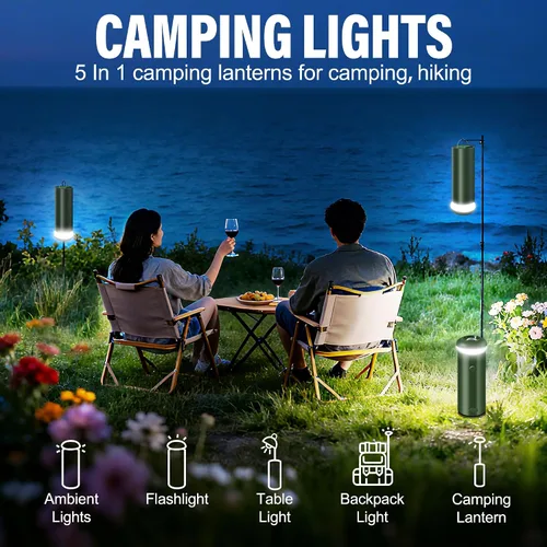 Miniatura 6 de Luces telescópicas para acampar, linterna magnética plegable, luz de campamento portátil regulable alimentada por USB, 2 modos de iluminación