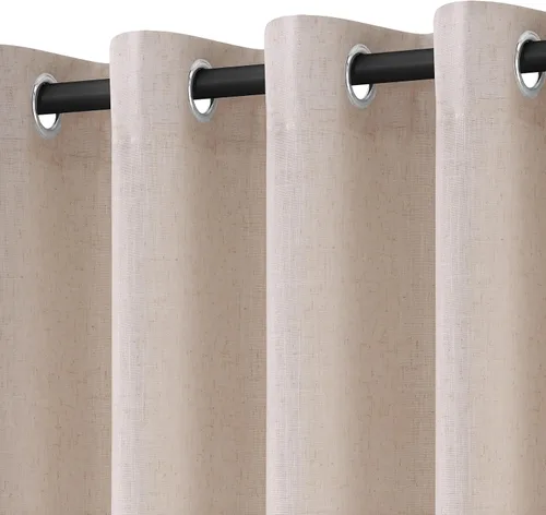 Miniatura 30 de Cortinas de lino beige de abedul de 84 pulgadas de largo para sala de estar, cortina semitransparente filtrante de luz de lujo, decoración moderna