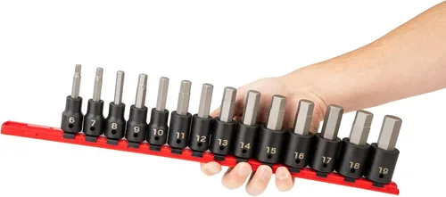 Miniatura 3 de TEKTON SIB92101 - Juego de llaves de vaso de impacto hexagonal de 1/2 pulgada con riel, 14 piezas (0.236-0.748 in)
