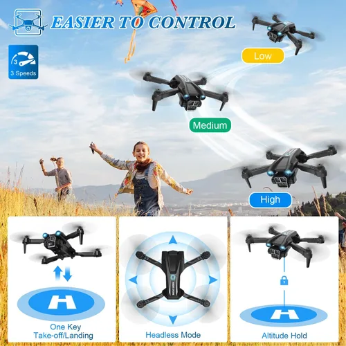 Miniatura 5 de Dron con cámara 1080P HD, mini dron para principiantes, niños y adultos, cuadricóptero RC con 2 baterías, estuche de transporte, vuelo estable