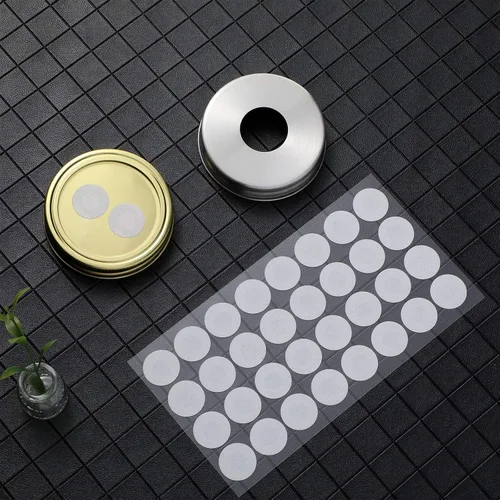Miniatura 7 de Zonon 128 piezas de pegatinas de papel de filtro sintético de 20 mm 0.3 µm, disco de filtro sintético aplicado bajo frasco de masón de boca ancha