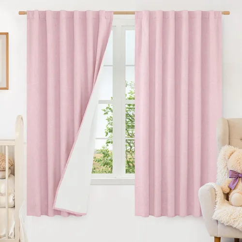 Miniatura 10 de LAMIT Cortinas de lino natural 100 % opacas para ventana, para dormitorio, 45 pulgadas, cortinas térmicas con textura de lino estilo granja