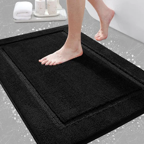 Miniatura 16 de Juego de alfombras de baño de 3 piezas de color blanco hueso, ultra suave, gruesa, esponjosa, microfibra absorbente, parte trasera antideslizante