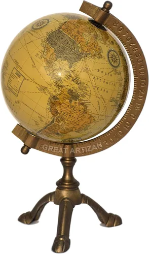 Globo de escritorio de trípode antiguo para aprendizaje y decoración. Globo de trípode vintage