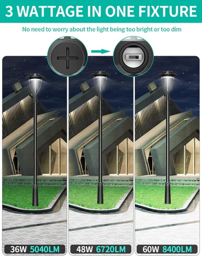 Miniatura 9 de Luz LED para poste superior, certificación ETL, 80 W, 64 W, 48 W, ajustable, 3 CCT, luces de poste para exteriores ajustables con fotocélula IP65