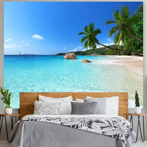 Miniatura 3 de Racunbula Tapiz para colgar en la pared, diseño de playa tropical, paraíso tropical, de cocotero, hippie, bohemio, con palmera, para decoración