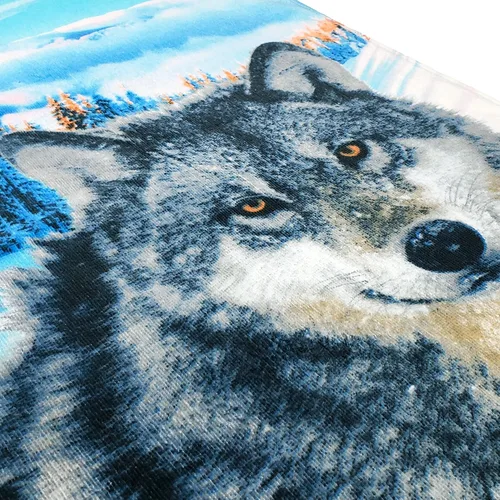 Miniatura 4 de Toalla de playa Wolf de 30 x 60 pulgadas, 100% algodón, diseño de lobo gris en la nieve, ecológica (30 x 60 pulgadas, lobo solitario)