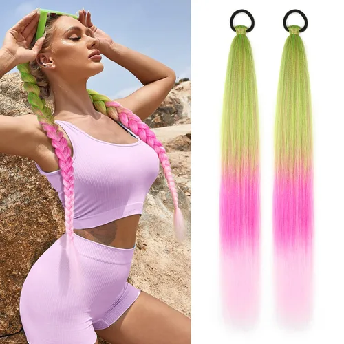 Miniatura 29 de Extensión de cabello sintético suave y natural para mujer, 34 pulgadas, 4.63 onzas, color rosa