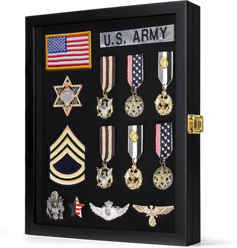 TJ.MOREE Vitrina de pines – 11 x 14 para insignias militares, medallas, etiquetas, parches, joyas y pasadores gigantes, cintas de insignias