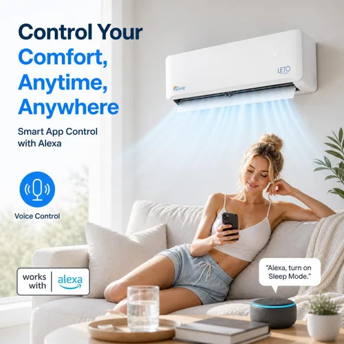 Miniatura 5 de Senville LETO Series Mini Split - Bomba de calor de aire acondicionado, 9000 BTU 110/120 V, inversor, funciona con Alexa, SEER2 21.5, color blanco