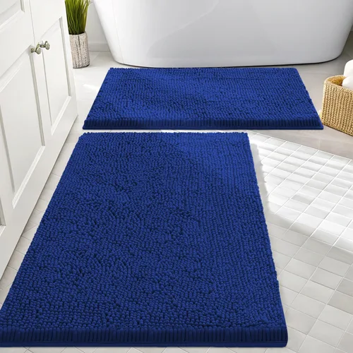 Miniatura 113 de Smiry Juego de 2 alfombras de baño, felpilla suave y absorbente, lavable a máquina, antideslizantes, para bañera, ducha y suelo