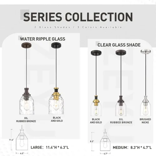 Miniatura 5 de Zeyu Lámpara Colgante Moderna de Oro, Lámpara Colgante de Vidrio de 1 Luz para Cocina y Comedor, Soporte de Vidrio Transparente, Acabado en Negro