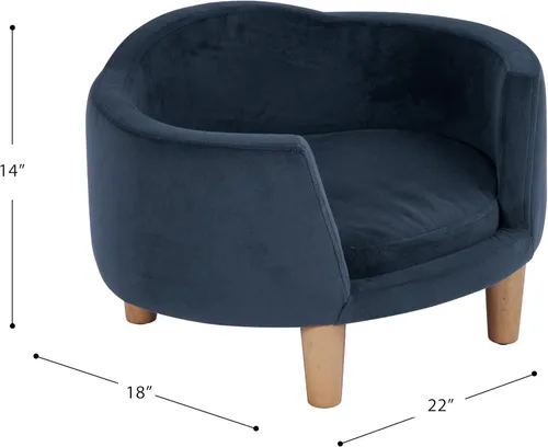 Miniatura 5 de HomePop Cama tapizada curvada para mascotas - Cama redonda de lujo para gatos y perros, muebles de terciopelo azul para mascotas
