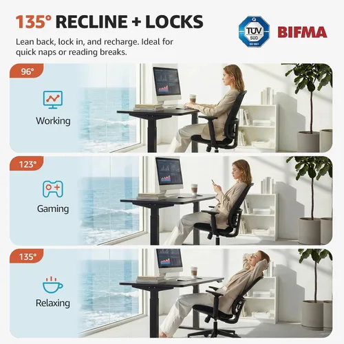 Miniatura 8 de ErgoSift Silla de oficina M1 ergonómica, sillas de escritorio de oficina de malla para el hogar con soporte lumbar ajustable, cómoda silla
