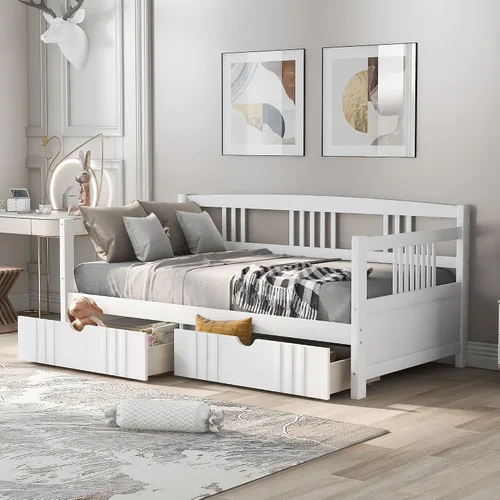 Miniatura 3 de Flieks Sofá cama de madera de tamaño individual, sofá cama multifuncional de madera maciza con soporte de 10 listones de madera (espresso)
