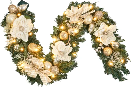 Miniatura 14 de Guirnalda de Navidad rosa de 6 pies para puerta delantera con 30 luces LED con temporizador, guirnalda festiva iluminada para vacaciones con copo