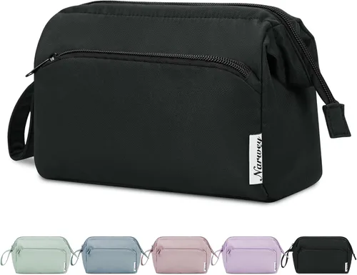 Miniatura 17 de Narwey - Bolsa grande de maquillaje con cremallera de apertura completa, organizador de cosméticos de viaje para mujeres y niñas, Azul grisáceo.