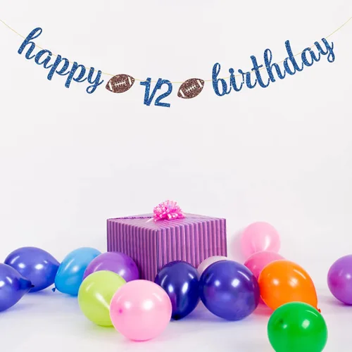 Miniatura 6 de Cartel de feliz cumpleaños de 1/2, decoraciones de cumpleaños con temática de fútbol americano, 6 meses, suministros para fiestas de cumpleaños