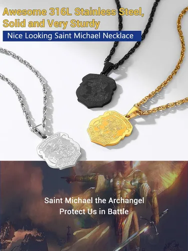 Miniatura 6 de Prosteel. - Collar con dije y cadena de San Miguel Arcángel, joyería religiosa católica.