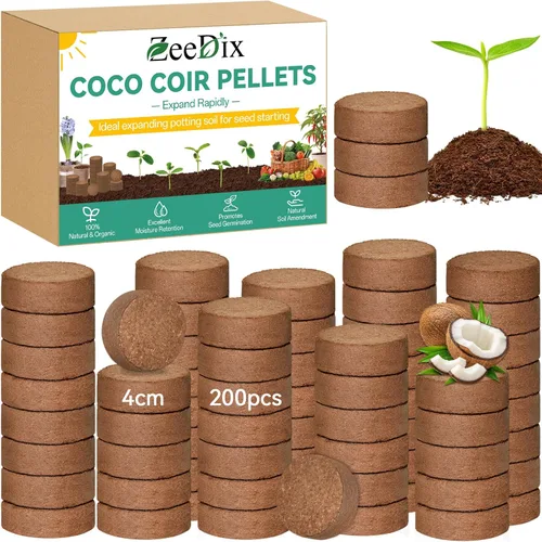 Miniatura 12 de ZeeDix 50 pellets de fibra de coco orgánica de 1.181 in para iniciadores de semillas, tierra de coco comprimida para plantar, suelo de jardín