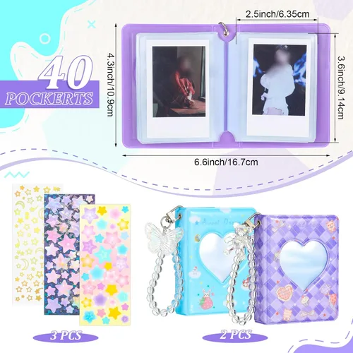 Miniatura 4 de 2 piezas de álbum portafotos de 3 pulgadas, mini álbum para tarjetas Kpop con corazón en forma de amor, portafotos hueco con colgante, mini libro