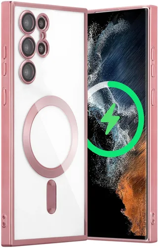 Miniatura 16 de QLTYPRI Funda magnética transparente para Samsung Galaxy S22 Ultra compatible con carga inalámbrica MagSafe, borde galvanizado, suave, delgada, Negro