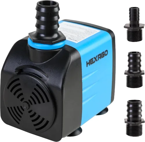 Hexago Bomba sumergible de 400 GPH, bomba de fuente de agua ultra silenciosa con elevación de 8 pies, cable de alimentación de 6 pies, 3 boquillas