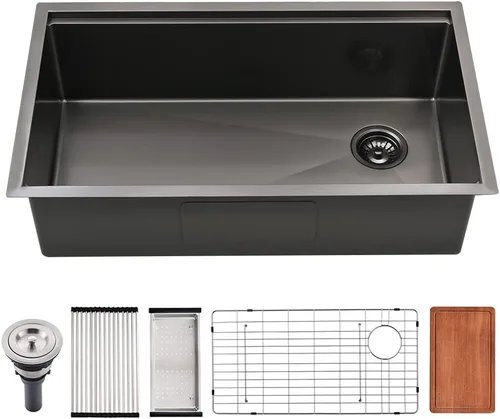 Miniatura 12 de Fregadero de cocina de montaje inferior, fregadero de cocina de acero inoxidable de 25 x 19 pulgadas, calibre 16, con estación de trabajo con tabla