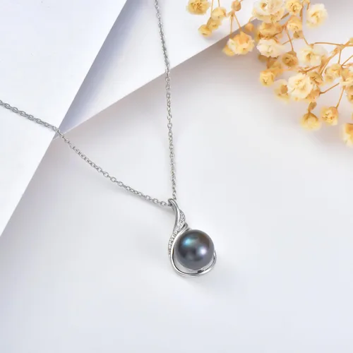 Miniatura 20 de Collar con colgante de perlas negras cultivadas, joyería fina, regalos para mujeres, collar con pedante de perlas negras de agua dulce para mujer