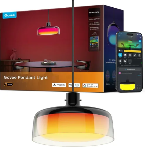 Govee Lámpara colgante para isla de cocina, iluminación inteligente RGBIC de tres capas, compatible con materia, 1300LM 2700K-6500K regulable,