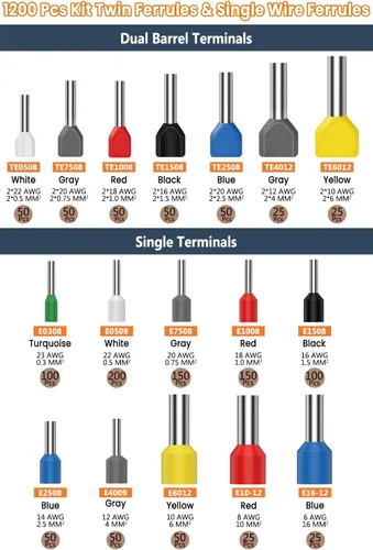 Miniatura 3 de Lytool Kit de Herramienta de Engarzado de Férulas, Engarzadora de Trinquete Hexagonal para 28-5 AWG, Férulas de Cable Aisladas, Engarzadora