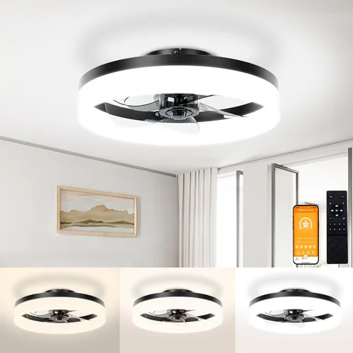 Miniatura 12 de VOLISUN Ventiladores de Techo de Perfil Bajo con Luces y Control Remoto, Ventilador de Techo Fandelier de Montaje Empotrado, 3000K-6500K Luz de Negro