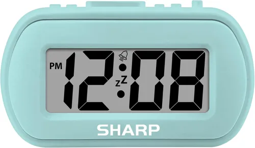 Miniatura 11 de Sharp Reloj despertador digital – Caja táctil con acabado de goma suave – Funciona con pilas – Retroiluminación azul bajo demanda – Alarma