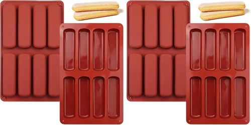 Miniatura 8 de 2 moldes de silicona para galletas de dedo, 8 cavidades de barras de cereales para hornear, molde de barra de chocolate antiadherente, para Cnady