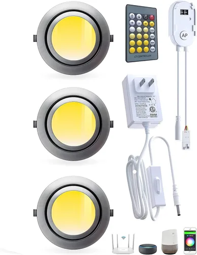 Miniatura 10 de Luces LED de disco con cable debajo del gabinete, iluminación regulable, montaje empotrado, enchufe para estante de exhibición, Curio, accesorios