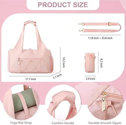 Miniatura 2 de Bolsa de gimnasio para mujer, bolsa de esterilla de yoga con compartimento para zapatos y bolsillo húmedo, bolsa de gimnasio de yoga deportiva