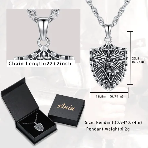 Miniatura 4 de Aniu Collar de plata de ley S925 de San MiguelSan CristópaloSan BenitoSan Jesús para hombres y mujeres, arcángel, RaguelUriel, colgante de amuleto